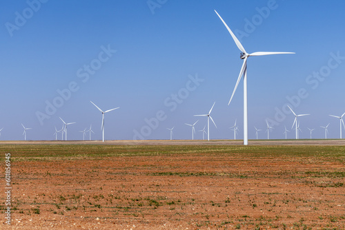 Wind turbines fill a field to the horizon, Texas, USA
