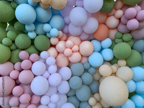Background texture: Multicolored inflatable balls. Festive background of gel balloons. Lots of balloons of different sizes. © Сергій Колесніков