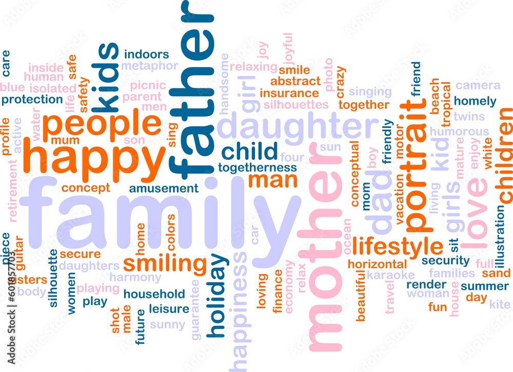 Word cloud concept illustration of happy family