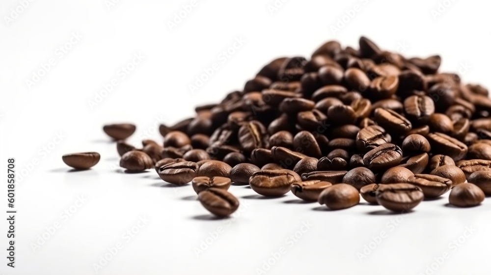 Coffee beans. Isolated on white background. Front view. Generative AI Coffee beans. Isolated on white background. Front view. Generative AI