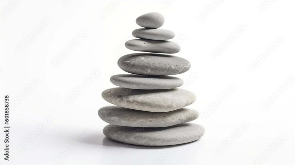 Pyramid of sea pebbles.Life balance and harmony concept. Isolated on white background. Front view. Generative AI Pyramid of sea pebbles.Life balance and harmony concept. Isolated on white background. Front view. Generative AI