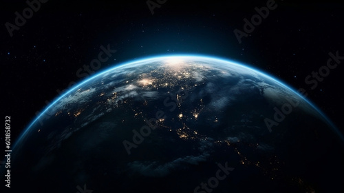 planet earth from space at night. City lights on the planet. Life of people. Solar system element. . Generative AI
