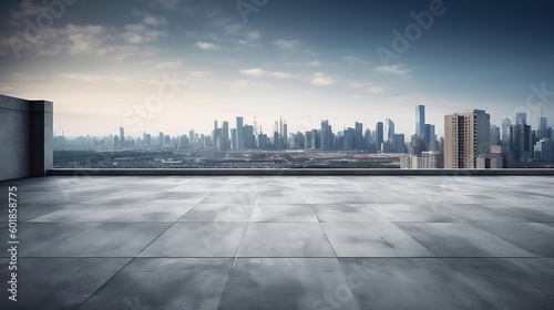 skyline and buildings with empty concrete floor. Generative AI ©  Mohammad Xte