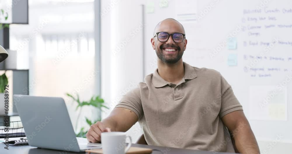 Laptop, planning and face with business man in office for research, technology and communication. Internet, contact and website with portrait of employee for productivity, connection and email Laptop, planning and face with business man in office for research, technology and communication. Internet, contact and website with portrait of employee for productivity, connection and email