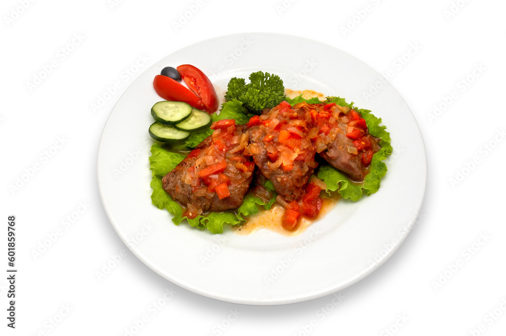 grilled veal fillet with vegetable salad sauce