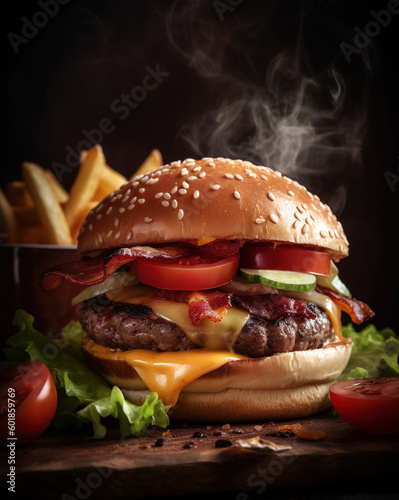Tasty fresh burger. Close up.Generated by AI.