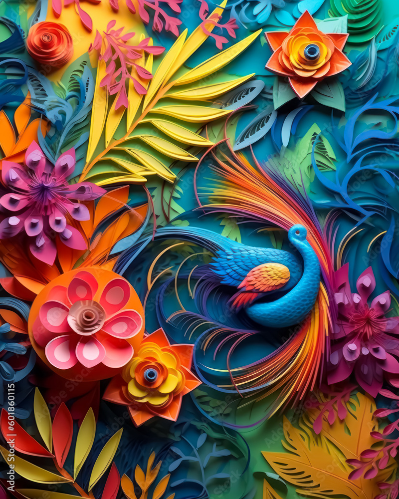 3D paper art - Sun, mountains, and river in harmony. Ai generated. 3D paper art - Sun, mountains, and river in harmony. Ai generated.