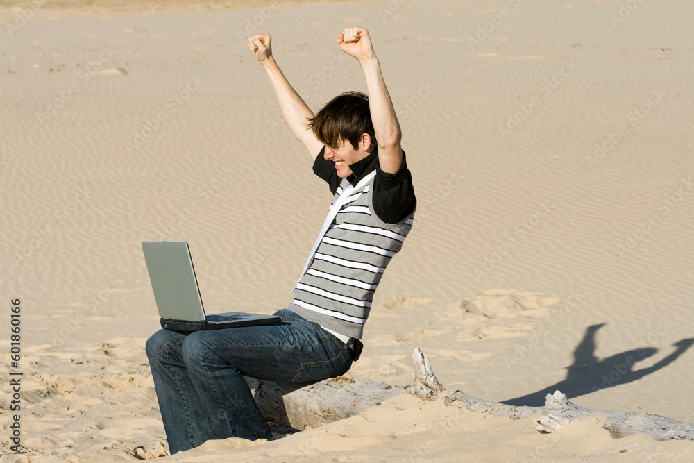 Young professional excited that he has landed his first deal Young professional excited that he has landed his first deal
