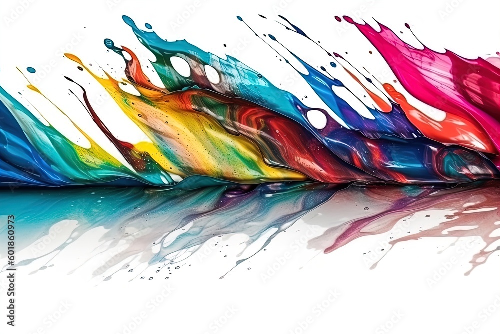 Fototapeta premium Colorful Liquid paint ink curved motion flow on isolated white background. Vivid color Fluid dynamic paint wave.