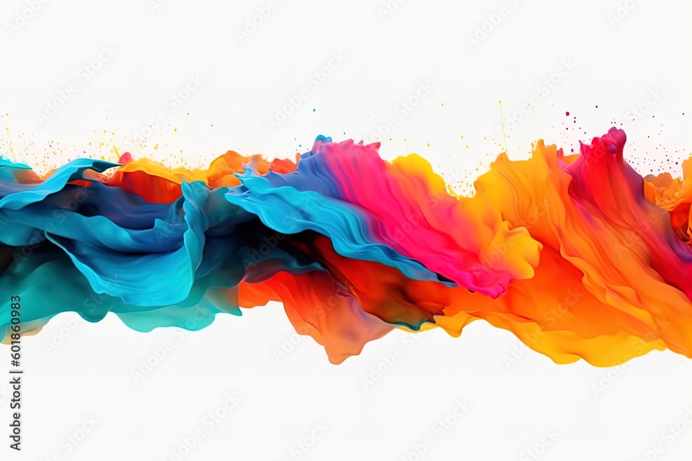 Colorful Liquid paint ink curved motion flow on isolated white background. Vivid color Fluid dynamic paint wave. - obrazy, fototapety, plakaty 