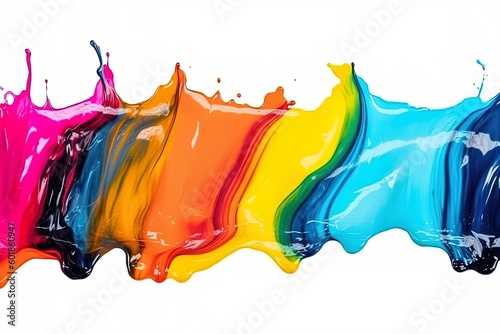 Colorful Liquid paint ink curved motion flow on isolated white background. Vivid color Fluid dynamic paint wave.