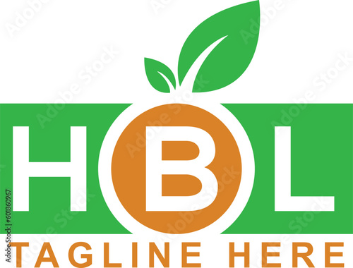 Logo for a food company with a peach and a green apple and hbl logo photo