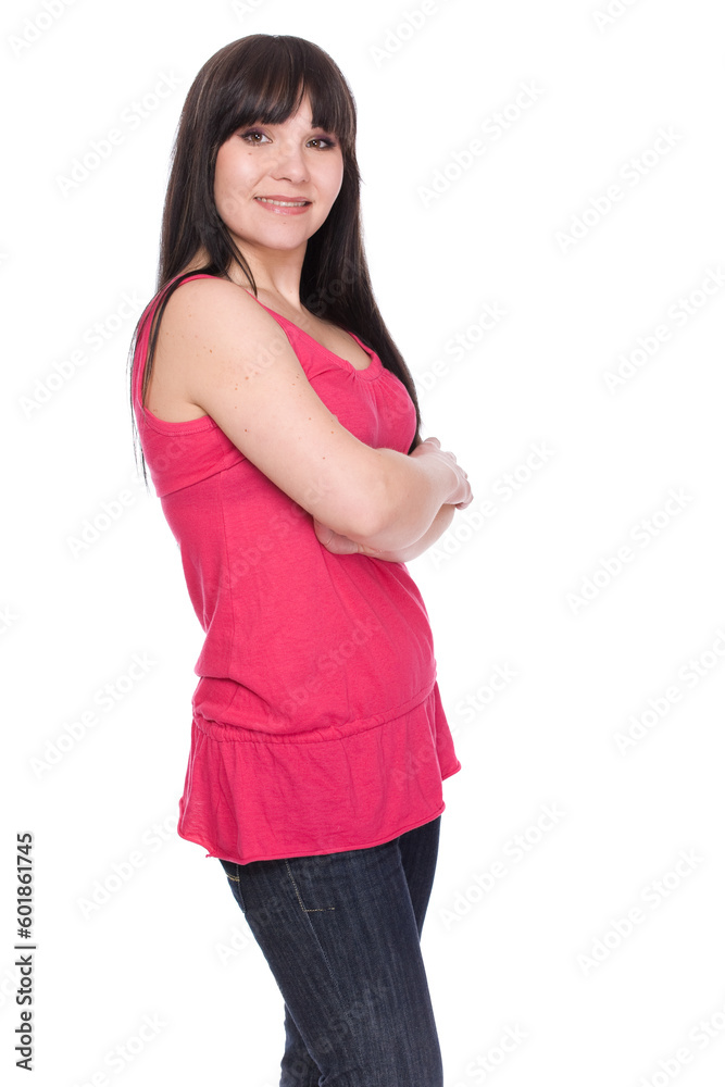 casual brunette woman over white background casual brunette woman over white background