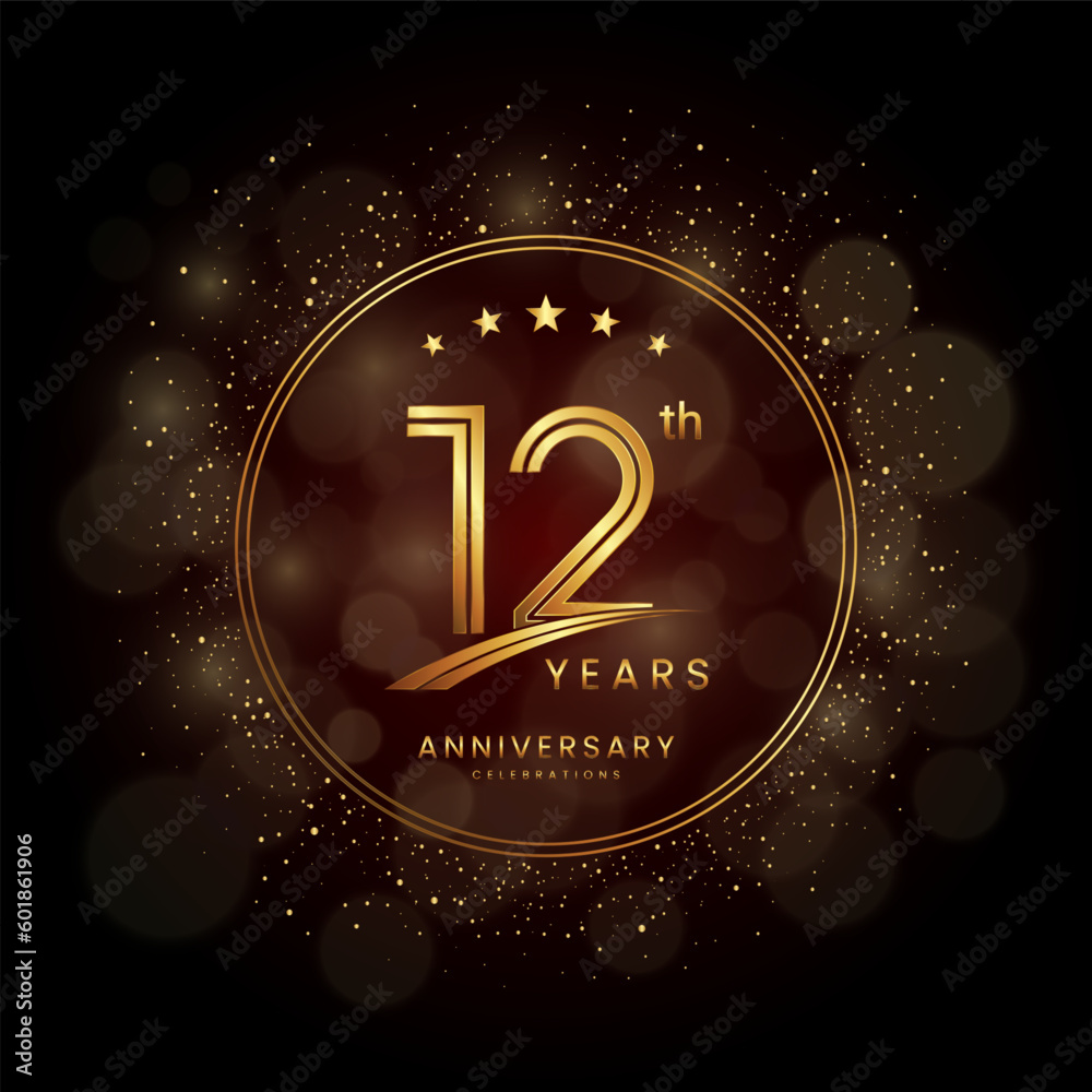 12th anniversary logo with gold double line style decorated with glitter and confetti Vector EPS 10 12th anniversary logo with gold double line style decorated with glitter and confetti Vector EPS 10