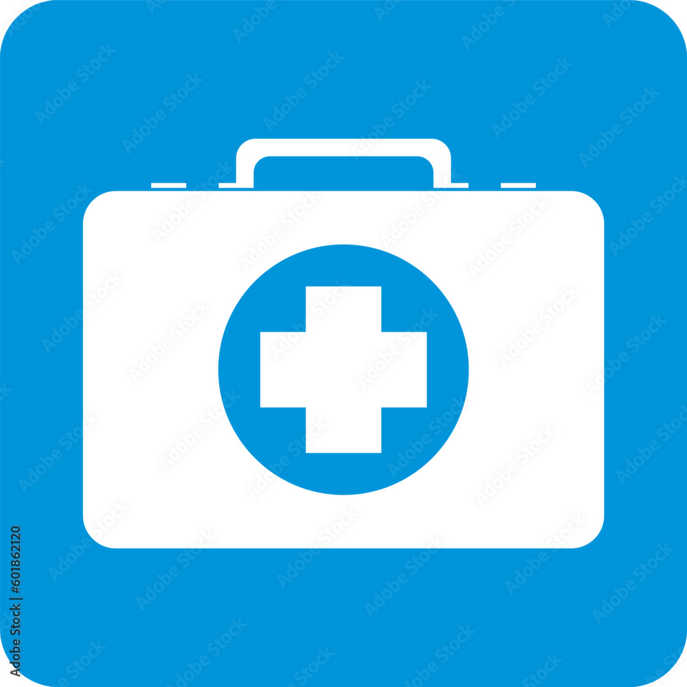 first aid kit icon blue rectangle on white background first aid kit icon blue rectangle on white background