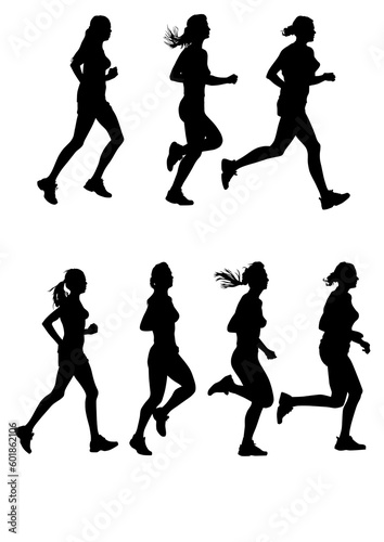 Vector drawing of female marathon. Silhouettes on a white background. Saved in eps format
