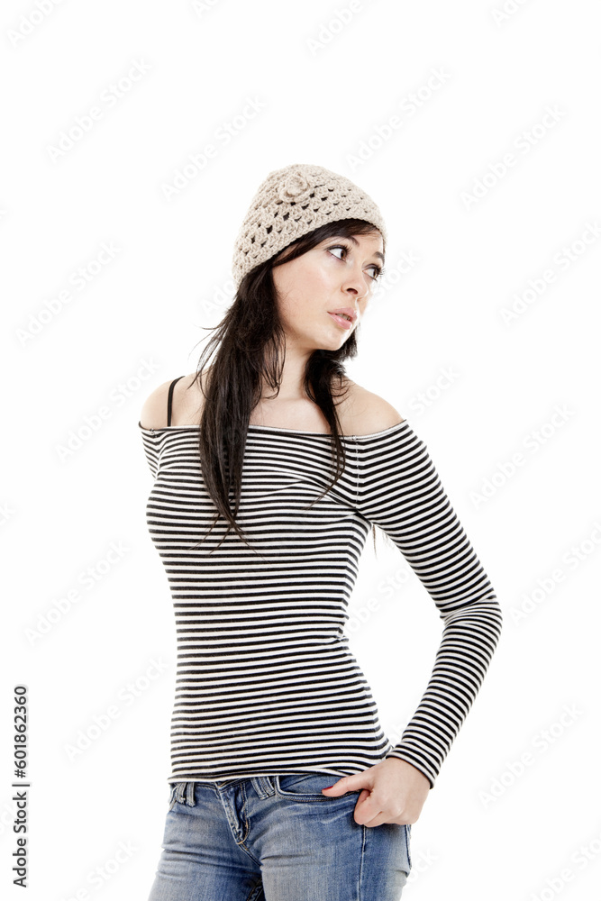 Portrait of an attractive young woman isolated on white background.. Portrait of an attractive young woman isolated on white background..