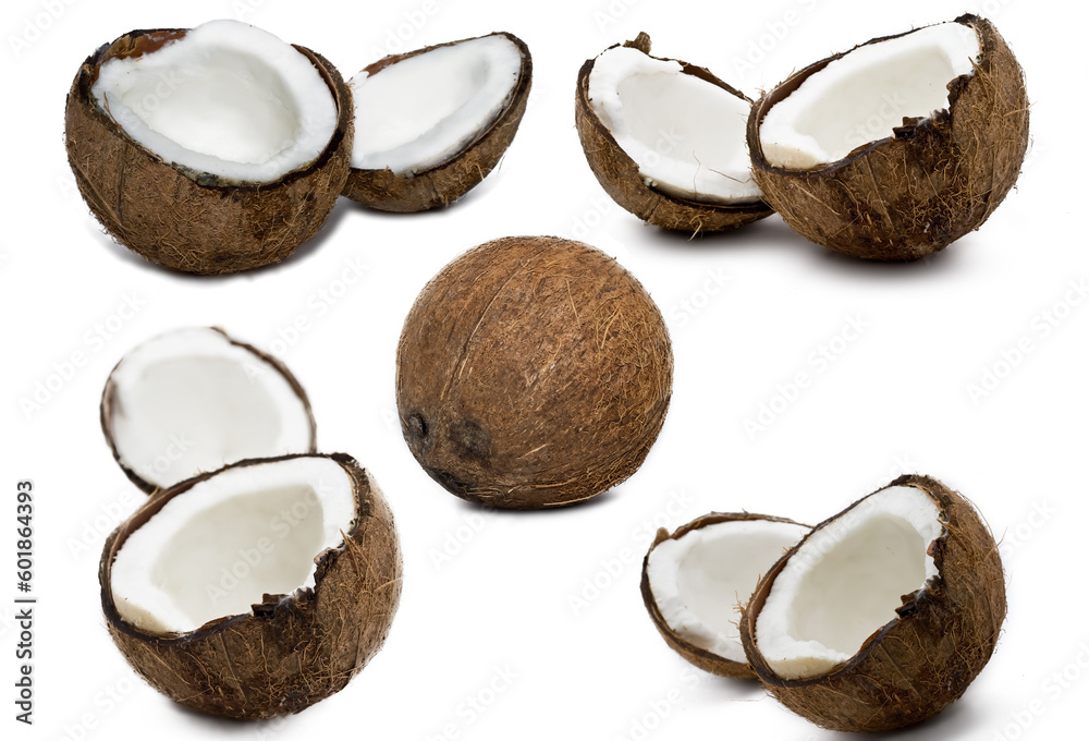 Set of fresh coconuts on white background Set of fresh coconuts on white background