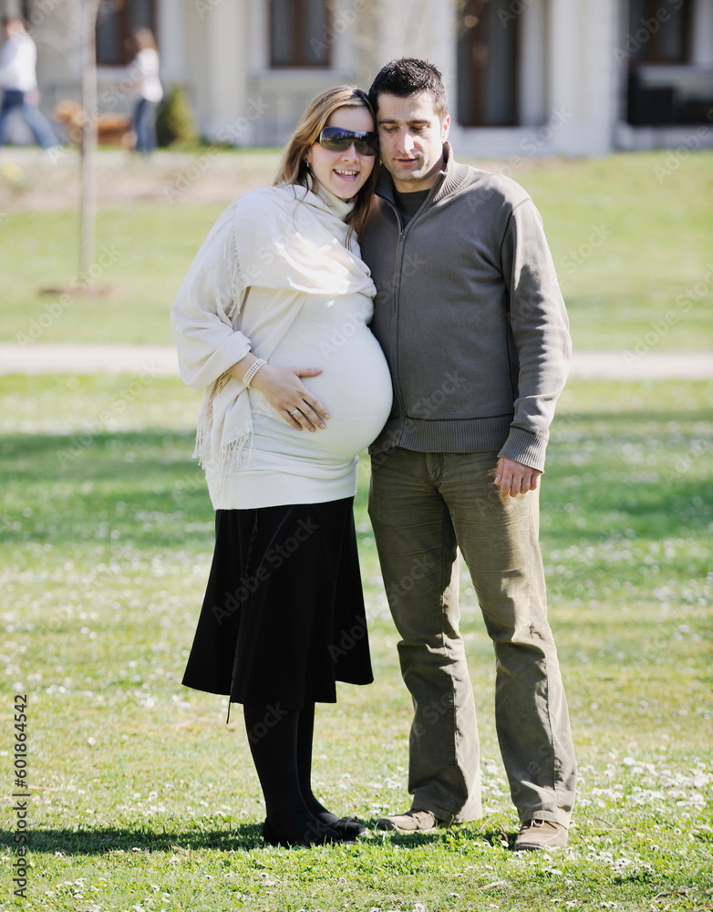 happy young married family couple outdoor in nature have fun and waiting baby and representing young family growth and pregnancy concept happy young married family couple outdoor in nature have fun and waiting baby and representing young family growth and pregnancy concept
