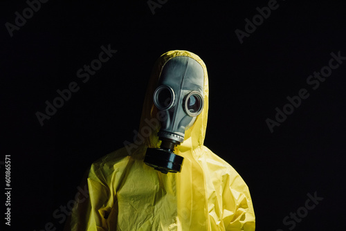 person in gas mask museum