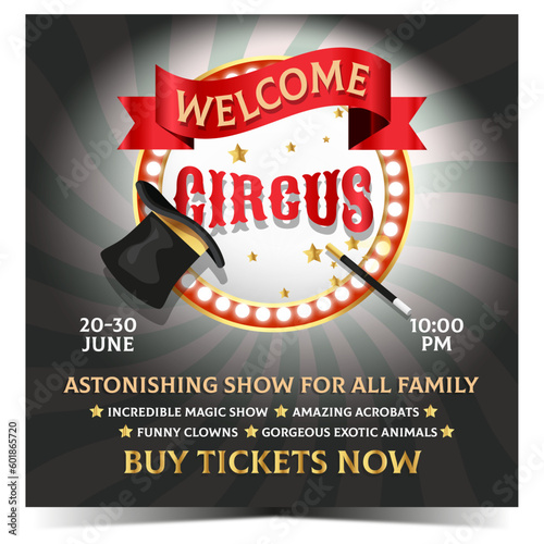Vector poster, banner, cartoon banner, flyer circus advertising. Invitation circus show