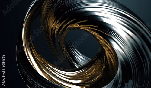 Abstract futuristic metal aluminum spiral twisted object on black background, Generatve AI photo