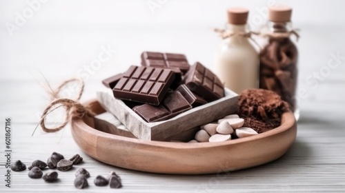 natural cosmetic. Spa skin care ingredients for chocolate wraps on a light background. Generative AI