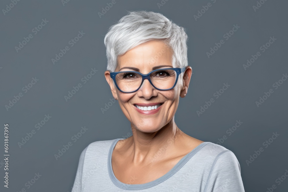 Smiling attractive mature woman looking at the camera. Generative AI