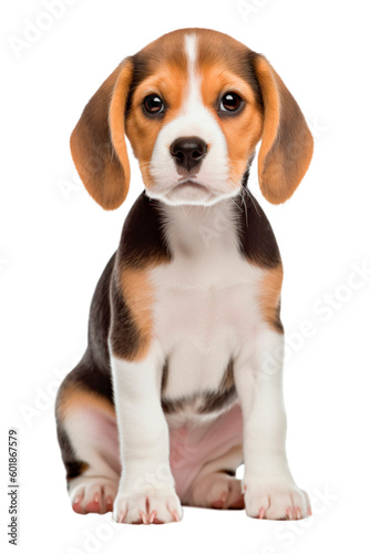 Sitting Beagle puppy on a transparent background. Generative AI