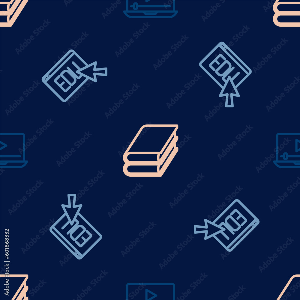 Set line Online play video, education and Book on seamless pattern. Vector Set line Online play video, education and Book on seamless pattern. Vector