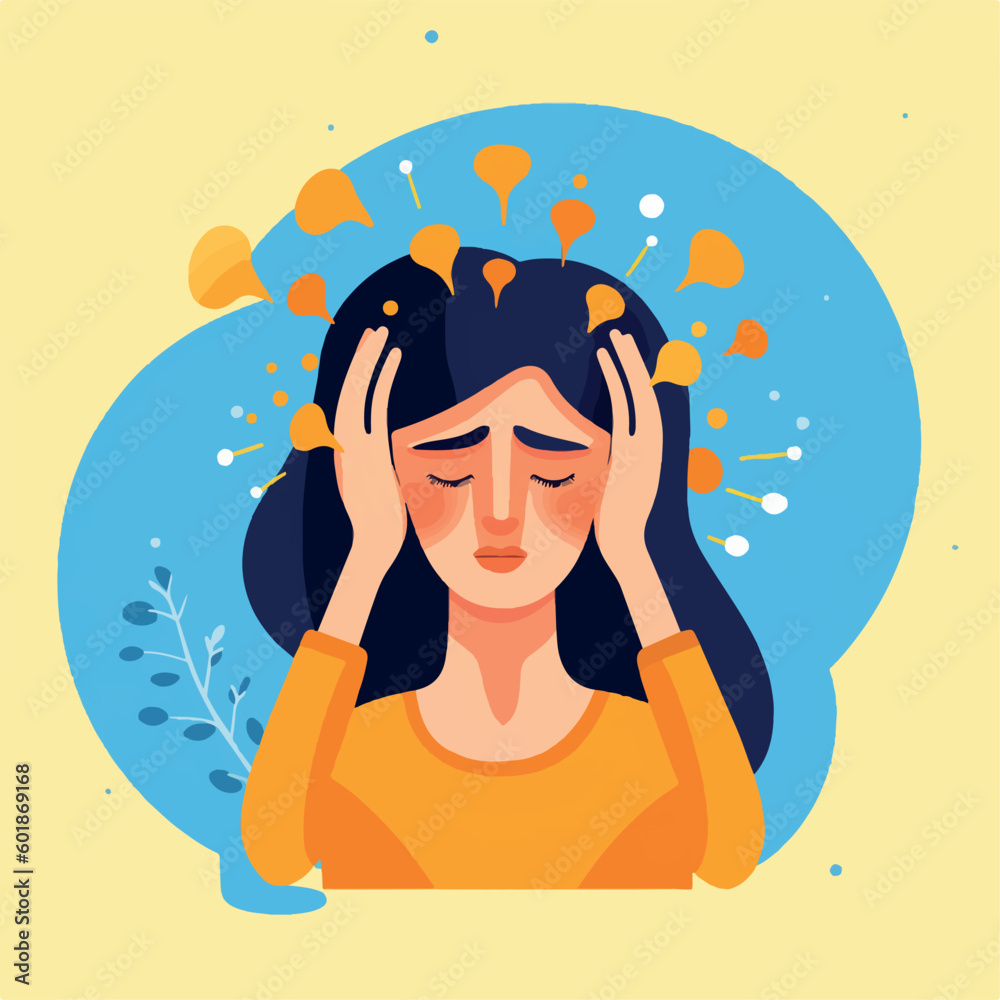 Woman has headache vector expression flat design Woman has headache vector expression flat design