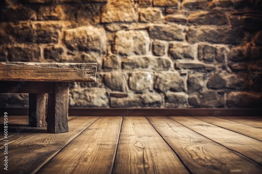 rustic wooden table on a hardwood floor Generative AI rustic wooden table on a hardwood floor Generative AI