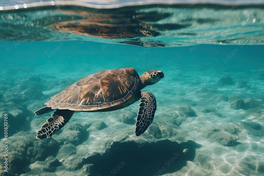 majestic sea turtle gracefully swimming in crystal clear waters Generative AI