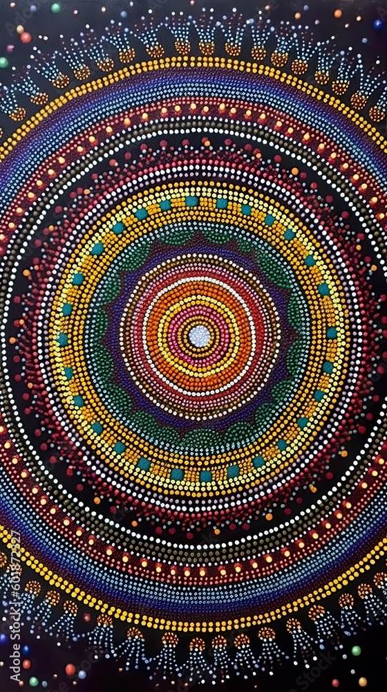 An illustration based on aboriginal style of dot painting. AI Generative Art.