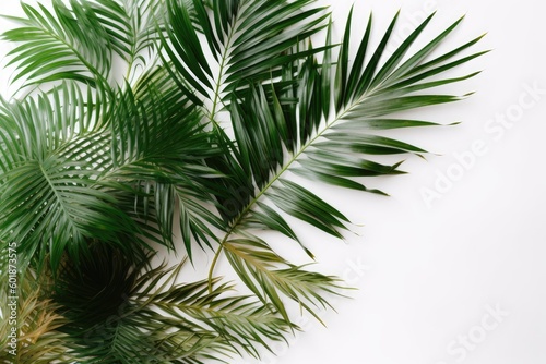 detailed and realistic close-up of a single palm leaf on a clean white background Generative AI © AkuAku