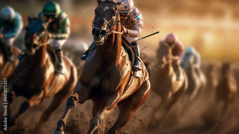 Horse racing. Generative AI - obrazy, fototapety, plakaty 