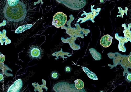 Fotografie Bacteria, unicellular protozoa, algae