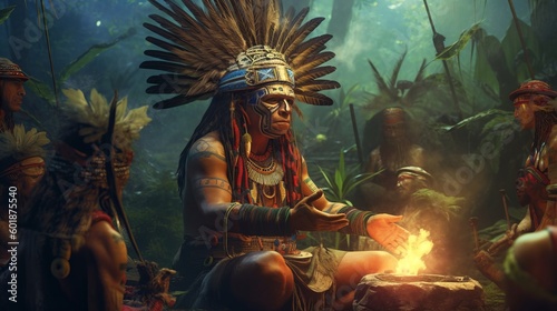 Foto Illustration fantasy shaman leading a holy ayahuasca
