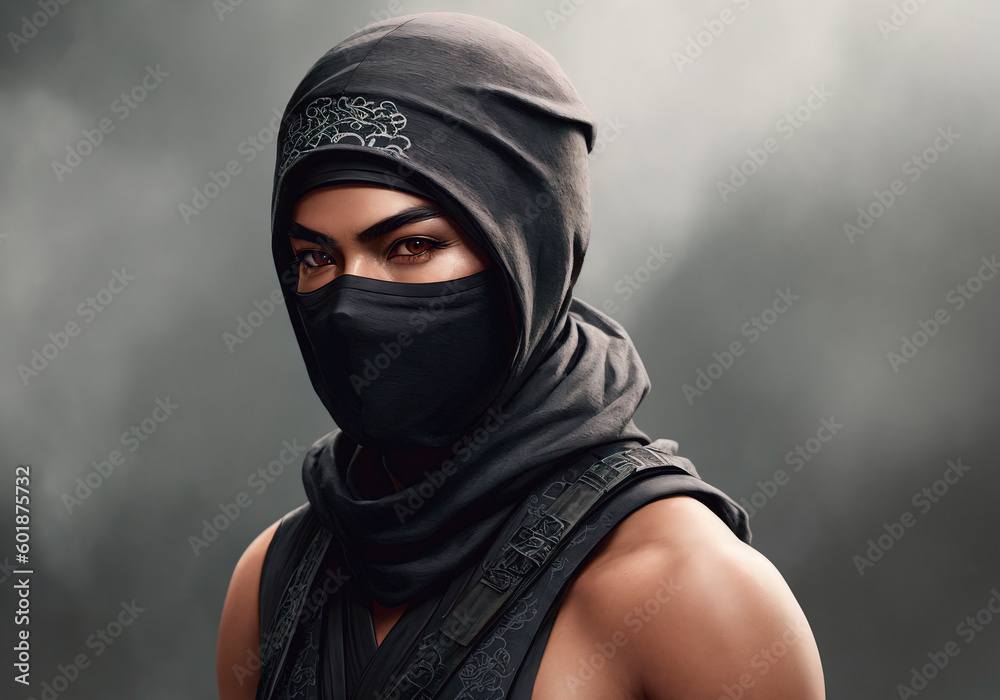 Ninja, a warrior in a black mask. Generative AI. Ninja, a warrior in a black mask. Generative AI.
