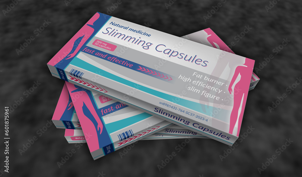 Slimming capsules pack 3d illustration Slimming capsules pack 3d illustration