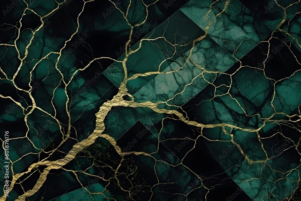 Abstract green marble background with golden veins Stock Illustration