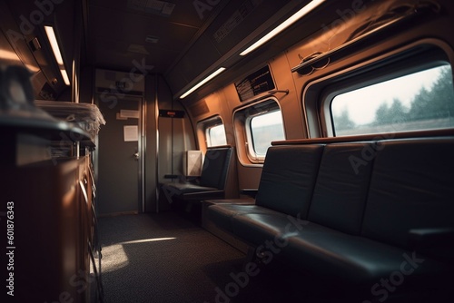 Contemporary train's cozy inside. Generative AI © Zoe