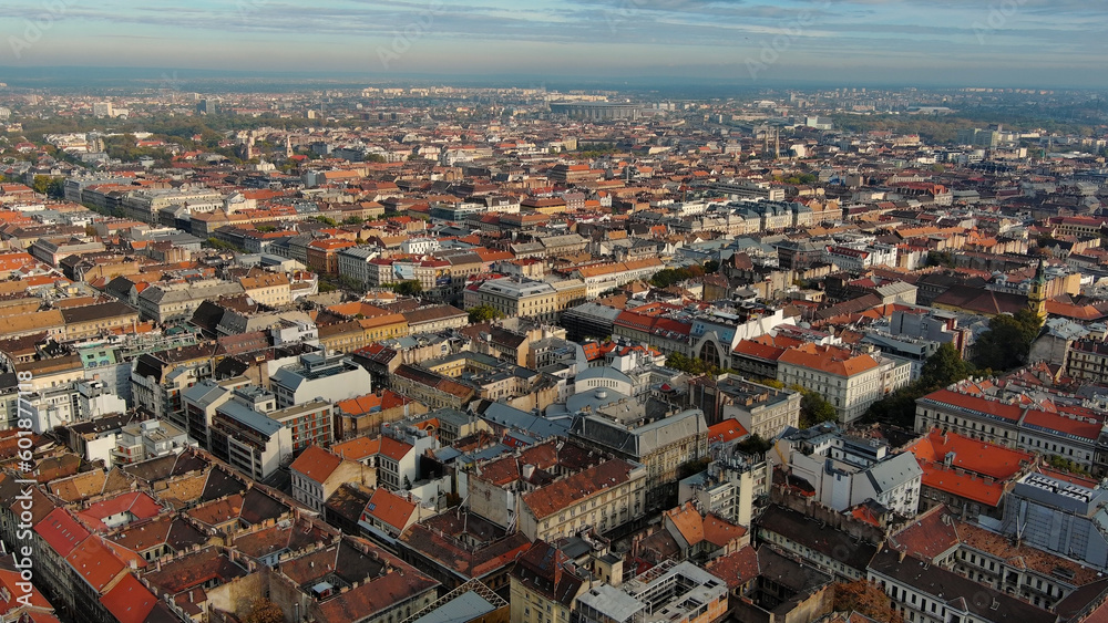 Aerial view of Budapest city skyline, Terezvaros or Theresa Town neighbourhood. Hungary
