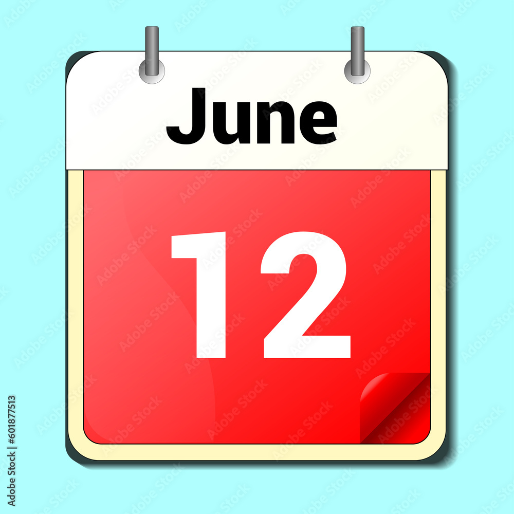 day on the calendar, vector image format, June 12. day on the calendar, vector image format, June 12.