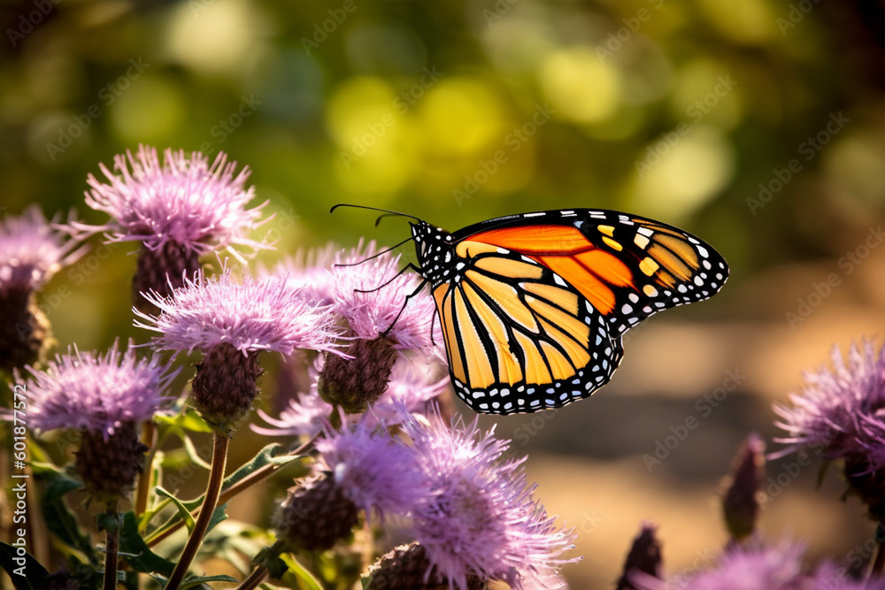 Fototapeta premium Colorful Monarch butterfly perched on a flower made with generative ai