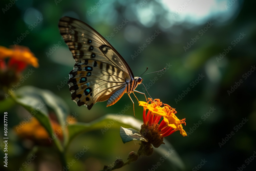 Obraz premium Macro shot of a butterfly's proboscis reaching for nectar made with generative ai
