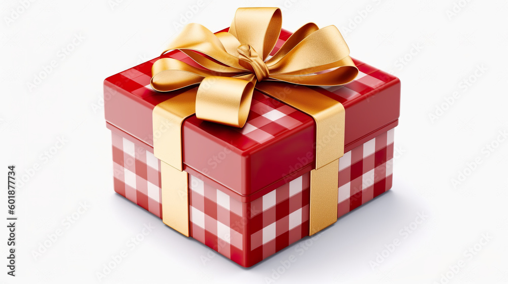 Obraz premium A red gift box with a gold bow. Generative AI.