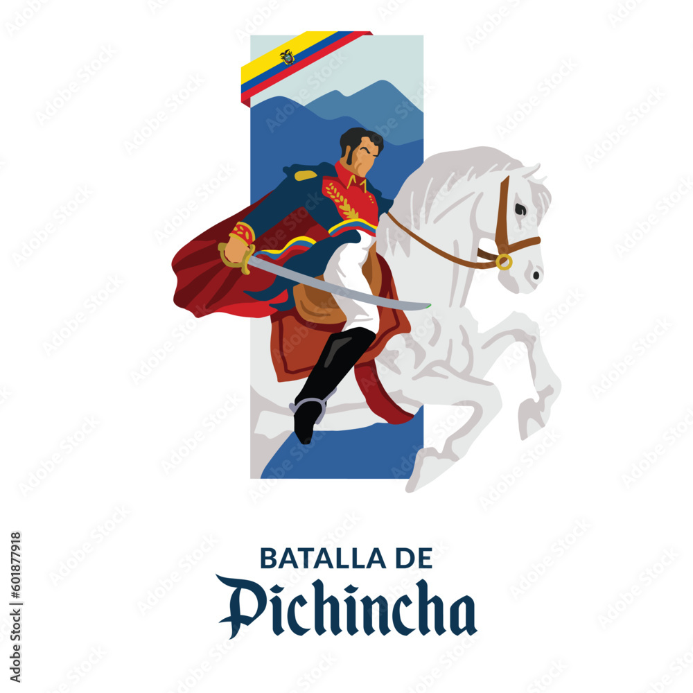 VECTORS. Editable banner for the Battle of Pichincha Day in Ecuador, May 24. General Antonio Jose de Sucre, patriotic, poster, flag - obrazy, fototapety, plakaty 