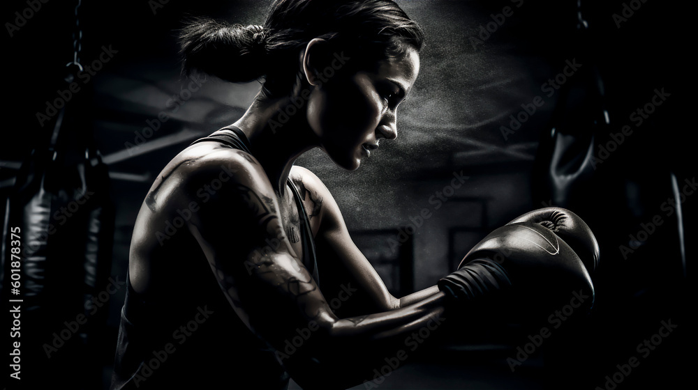 action loaded picture of a woman doing boxing sports, gerenative AI action loaded picture of a woman doing boxing sports, gerenative AI