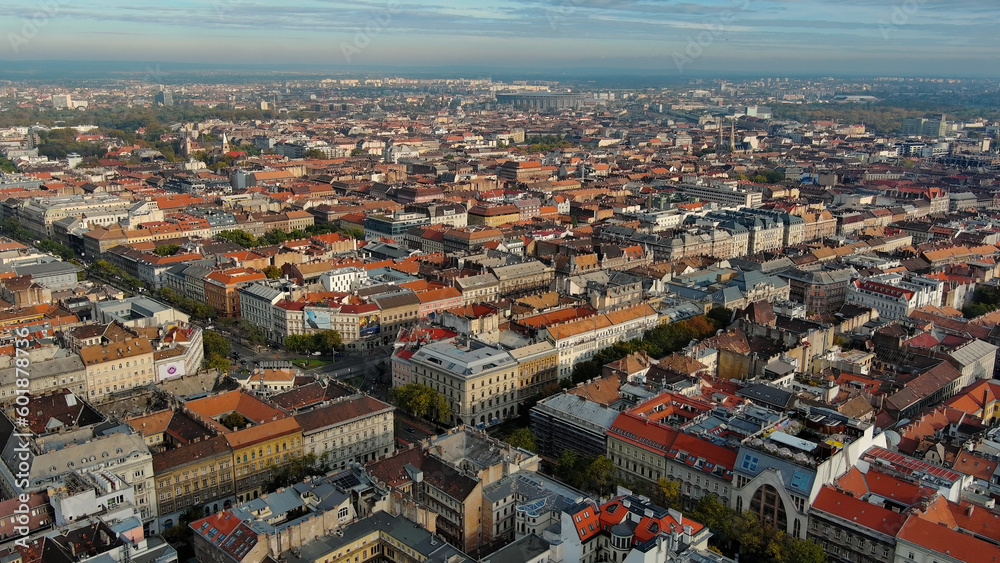 Aerial view of Budapest city skyline, Terezvaros or Theresa Town neighbourhood. Hungary